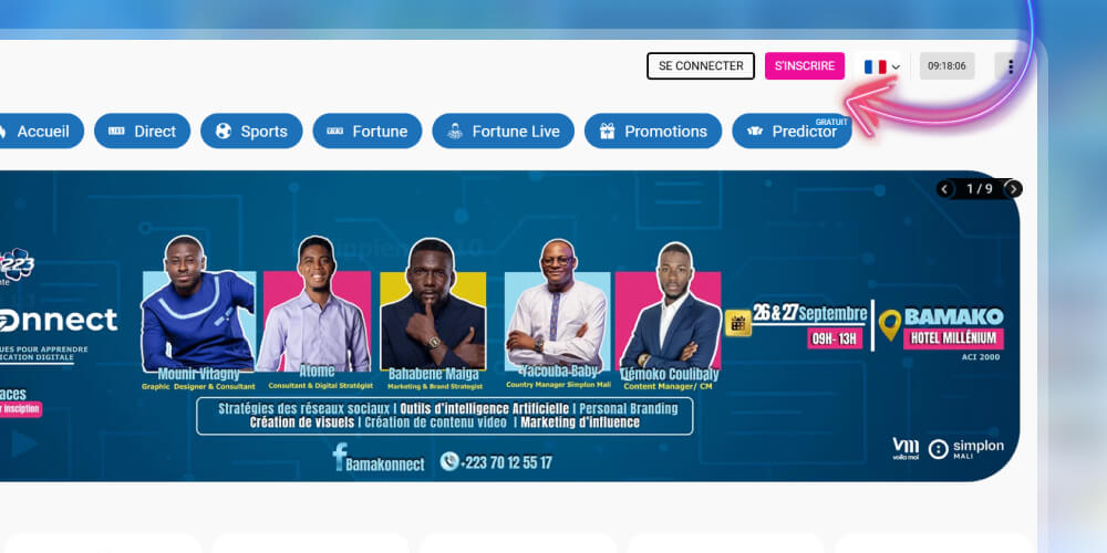 cliquez sur le bouton d'inscription